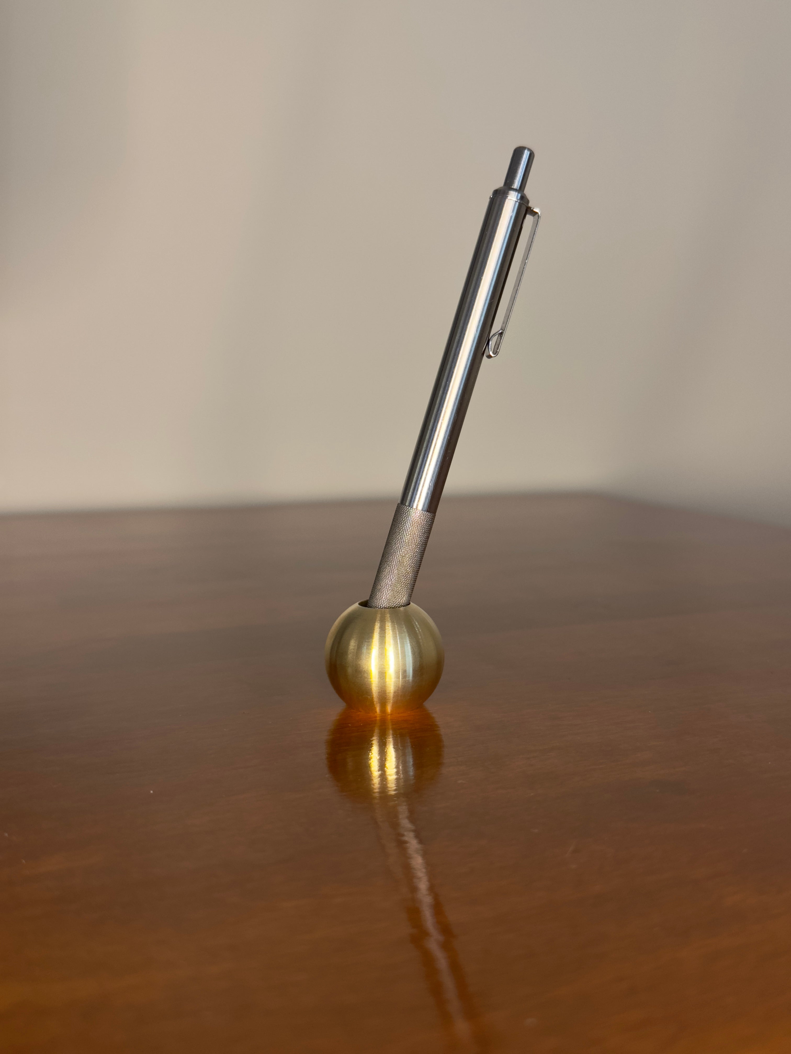Solid Brass Sphere Pen Holder | CNC Machined Minimalist Desk Organizer | Brass Ball Pen Stand